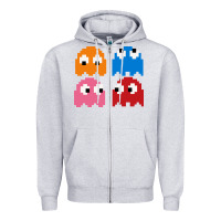 Heather Grey pacman ghosts cool retro 80s Zipper Hoodie - artisFamous