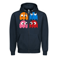 Navy pacman ghosts cool retro 80s Zipper Hoodie - artisFamous