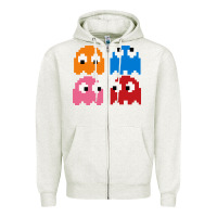 Oatmeal Heather pacman ghosts cool retro 80s Zipper Hoodie - artisFamous