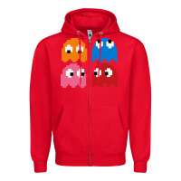 Red pacman ghosts cool retro 80s Zipper Hoodie - artisFamous