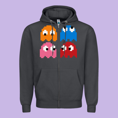 Pacman Ghosts Cool Retro 80s Zipper Hoodie Designed By Artisfamous
