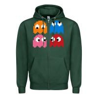 Sports Green pacman ghosts cool retro 80s Zipper Hoodie - artisFamous