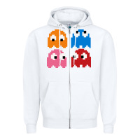 White pacman ghosts cool retro 80s Zipper Hoodie - artisFamous