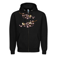Black cherry blossom sakura with bird Zipper Hoodie - artisFamous