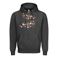 Charcoal Heather cherry blossom sakura with bird Zipper Hoodie - artisFamous