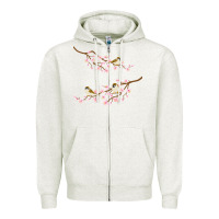 Oatmeal Heather cherry blossom sakura with bird Zipper Hoodie - artisFamous
