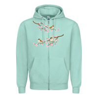 Seafoam cherry blossom sakura with bird Zipper Hoodie - artisFamous