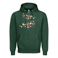 Sports Green cherry blossom sakura with bird Zipper Hoodie - artisFamous