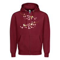 Burgundy cherry blossom sakura with bird Zipper Hoodie - artisFamous