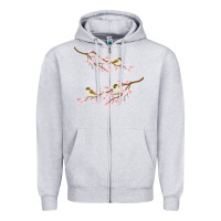 Heather Grey cherry blossom sakura with bird Zipper Hoodie - artisFamous
