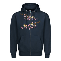 Navy cherry blossom sakura with bird Zipper Hoodie - artisFamous