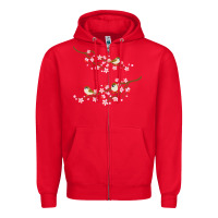 Red cherry blossom sakura with bird Zipper Hoodie - artisFamous