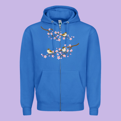 Cherry Blossom Sakura With Bird Zipper Hoodie Designed By Artisfamous