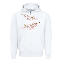 White cherry blossom sakura with bird Zipper Hoodie - artisFamous