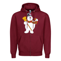 Burgundy Frosty The Snowman New Sku Zipper Hoodie - artisFamous