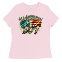 Bubblegum Pink All American boy 4th of july Ladies Tee - FaDigitalArtStudio
