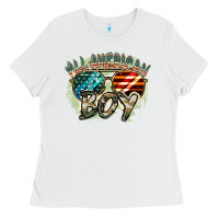 White All American boy 4th of july Ladies Tee - FaDigitalArtStudio
