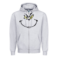 Heather Grey Grinch Face Zipper Hoodie - artisFamous