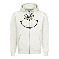 Oatmeal Heather Grinch Face Zipper Hoodie - artisFamous