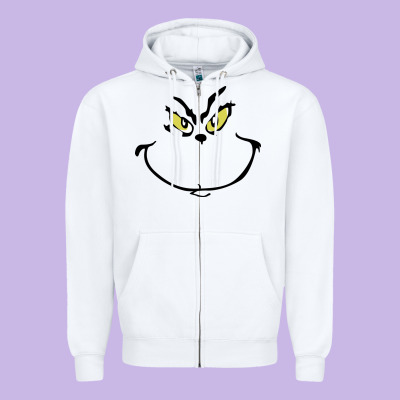 Grinch Face Zipper Hoodie Designed By Artisfamous