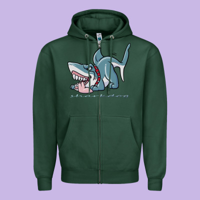 Sharkdog Sticker Zipper Hoodie Designed By Artisfamous