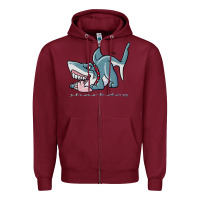 Burgundy Sharkdog Sticker Zipper Hoodie - artisFamous