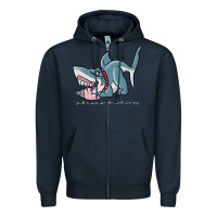 Navy Sharkdog Sticker Zipper Hoodie - artisFamous