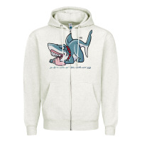 Oatmeal Heather Sharkdog Sticker Zipper Hoodie - artisFamous