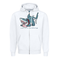 White Sharkdog Sticker Zipper Hoodie - artisFamous