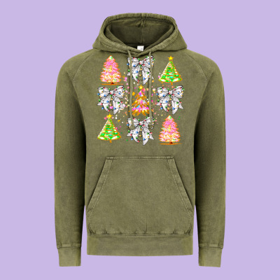 Christmas Trees And Bow Vintage Hoodie Designed By Cowhidedigitalart