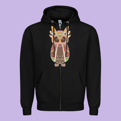 Native Owl Zipper Hoodie Designed By Artisfamous