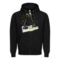 Black cat dj Zipper Hoodie - artisFamous