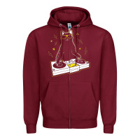 Burgundy cat dj Zipper Hoodie - artisFamous