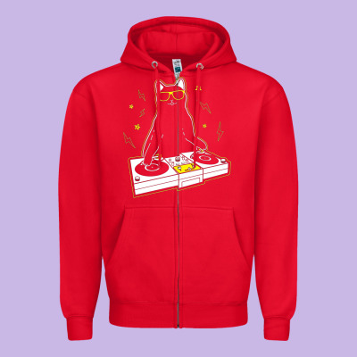 Cat Dj Zipper Hoodie Designed By Artisfamous