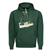 Sports Green cat dj Zipper Hoodie - artisFamous