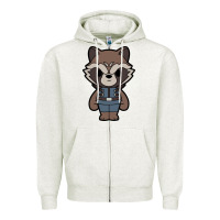 Oatmeal Heather rocket racoon chibi Zipper Hoodie - artisFamous