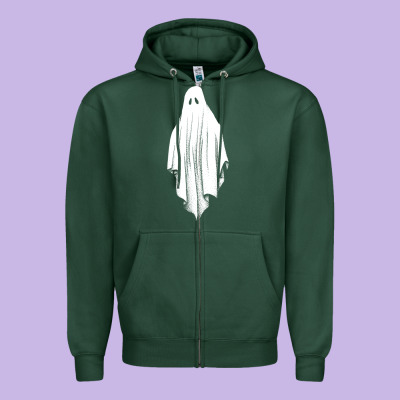 Sheet Ghost Zipper Hoodie Designed By Artisfamous