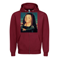 Burgundy fernando botero mona lisa Zipper Hoodie - artisFamous