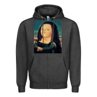 Charcoal Heather fernando botero mona lisa Zipper Hoodie - artisFamous