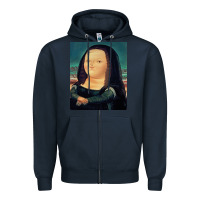 Navy fernando botero mona lisa Zipper Hoodie - artisFamous