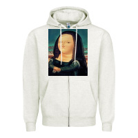 Oatmeal Heather fernando botero mona lisa Zipper Hoodie - artisFamous