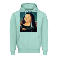 Seafoam fernando botero mona lisa Zipper Hoodie - artisFamous