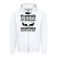 White funny fishing and hunting Zipper Hoodie - artisFamous
