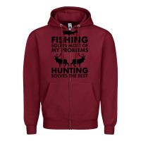 Burgundy funny fishing and hunting Zipper Hoodie - artisFamous