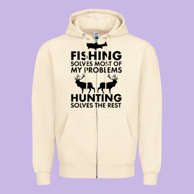 Funny Fishing And Hunting Zipper Hoodie Designed By Artisfamous