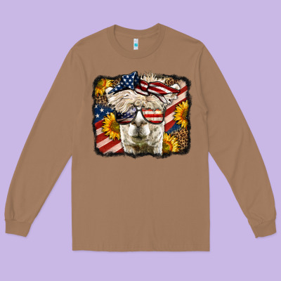 Western 4th Of July Lama Background Long Sleeve Tee Designed By Lillyallendesigns