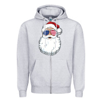 Heather Grey santa claus  u.s.a sunglasses christmas in july santa Zipper Hoodie - artisFamous