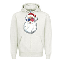 Oatmeal Heather santa claus  u.s.a sunglasses christmas in july santa Zipper Hoodie - artisFamous