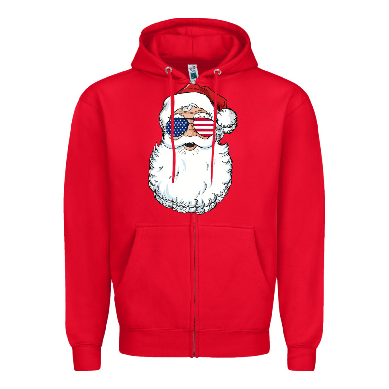 Santa Claus  U.s.a Sunglasses Christmas In July Santa Zipper Hoodie by artisFamous | Teevron