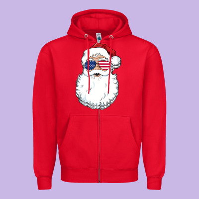 Santa Claus  U.s.a Sunglasses Christmas In July Santa Zipper Hoodie Designed By Artisfamous